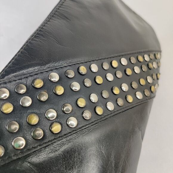 Sophia visconti Clutch Wristlet Studded Black Leather Lime Green Lined Handbag - Picture 2 of 15